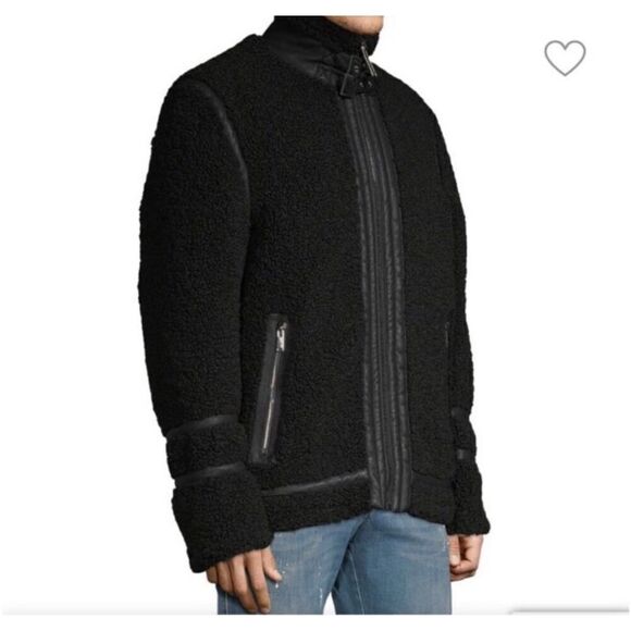 Karl lagerfield black sherpa aviator -moto jacket/coat/ bomber sz Small - Picture 4 of 11